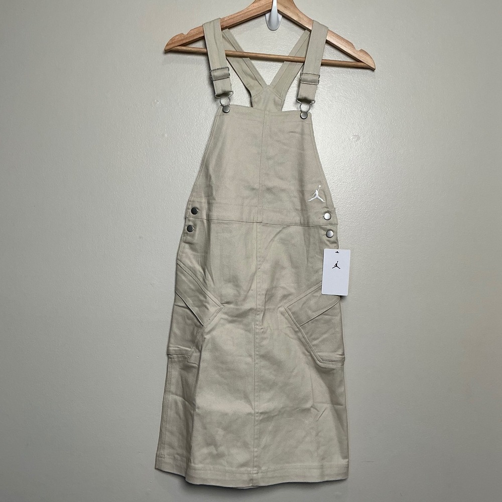 Jordan Big Kids Essential Overall Dress Girls Size S 8-10 Beige NWT
